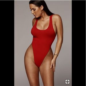 JLUXLABEL-Trilogy High Leg Body Suit -Red/Small
